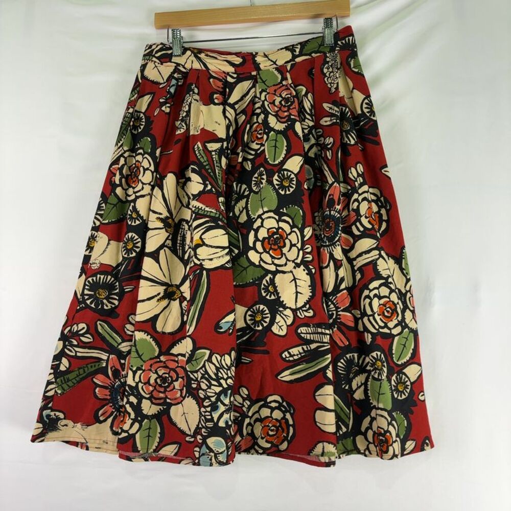 Retrolicious Floral Print, High Waist Size Large Midi Skirt